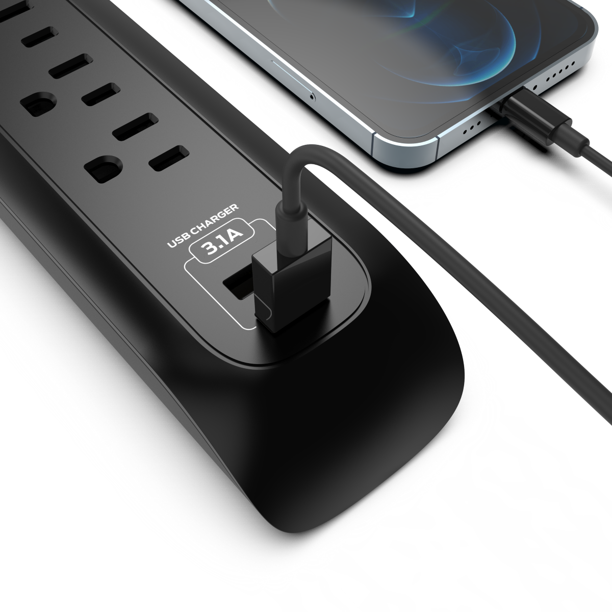 Monster - Power Strip Surge Protector, 6 AC, 2 USB-A, BLK