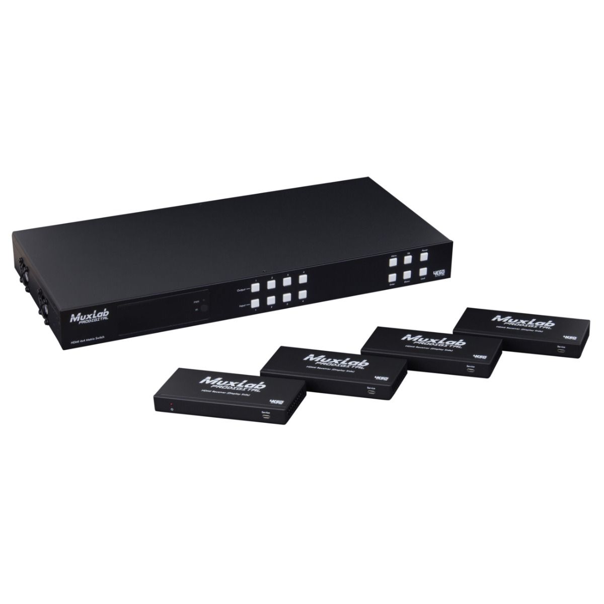 HDMI 4x4 Matrix Switch Kit, HDBT, PoC, 4K-60 (w-4 Receivers)