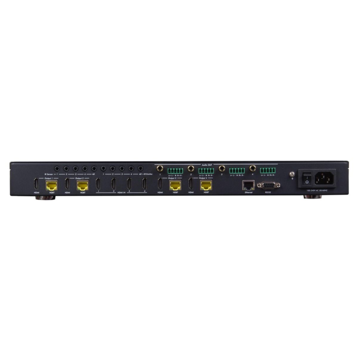 HDMI 4x4 Matrix Switch Kit, HDBT, PoC, 4K-60 (w-4 Receivers)