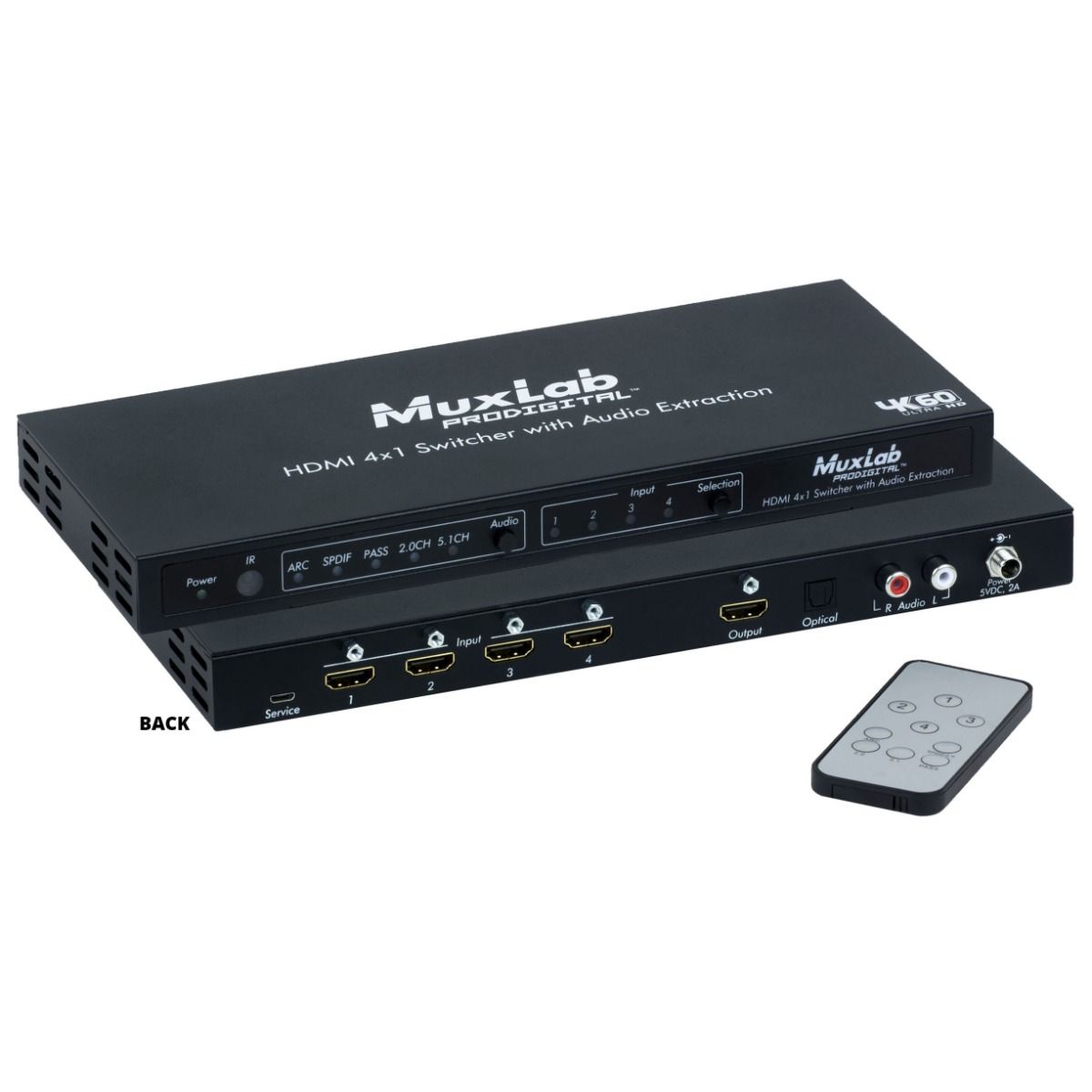HDMI 4×1 Switcher with Audio Extraction, 4K-60