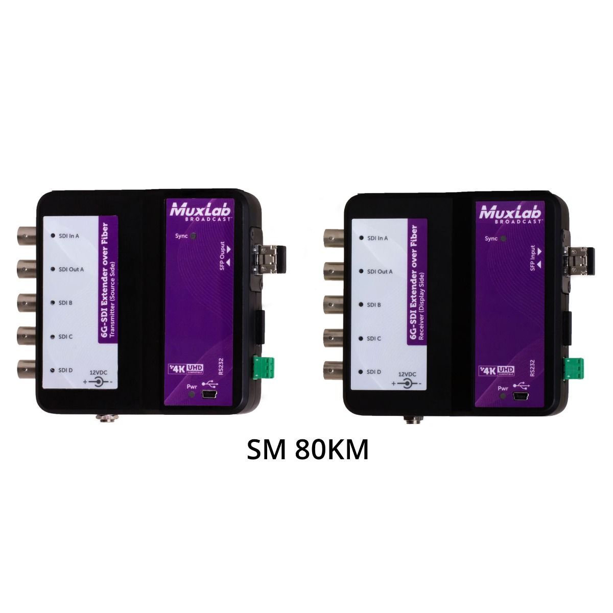 6G-SDI Extender Over Fiber Optic with Return Channel (SM 80k