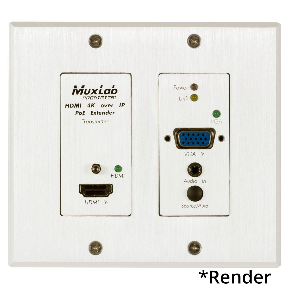 HDMI - VGA over IP PoE Wall Plate Transmitter, UHD-4K, White