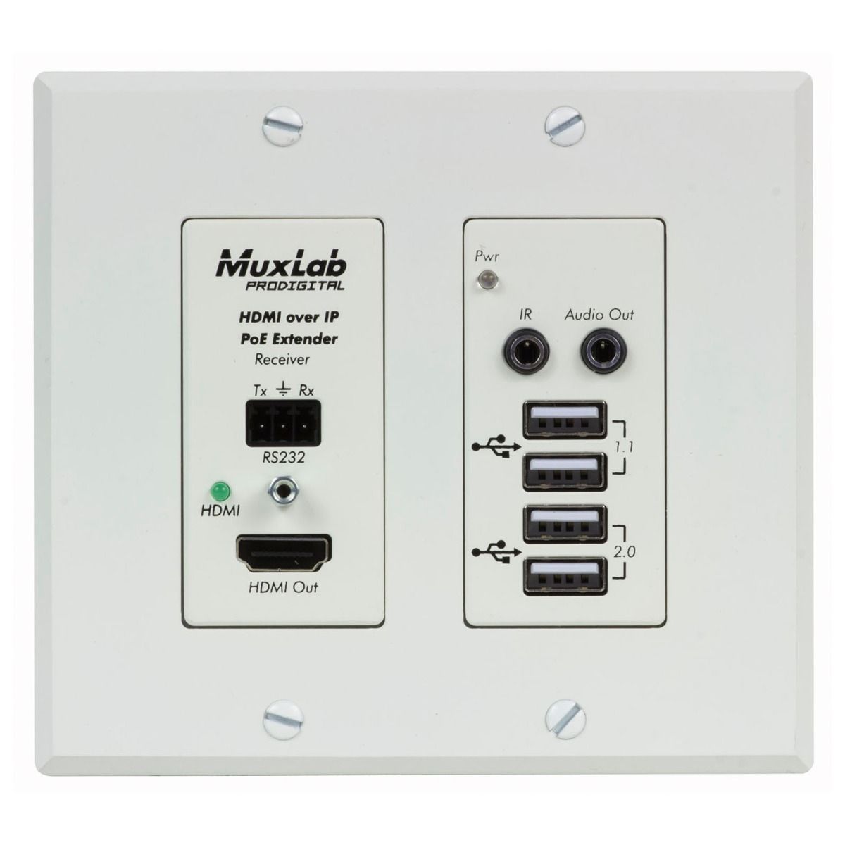 HDMI-USB over IP PoE Wall Plate Receiver, UHD-4K  (White)