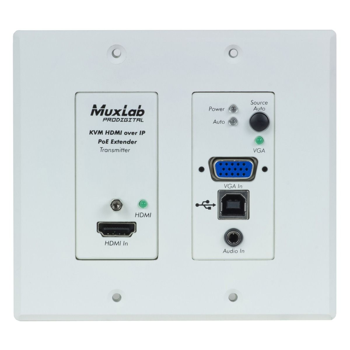 HDMI-VGA-USB over IP PoE Wall Plate Transmitter, UHD-4K, WHT