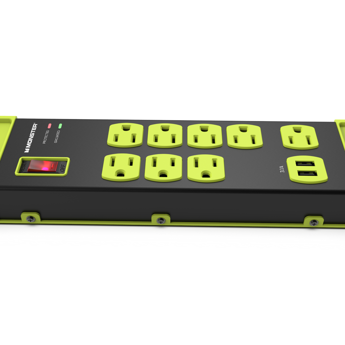 Monster - Power Strip Surge Protector, 8 AC, 2 USB-A, BLK-YL
