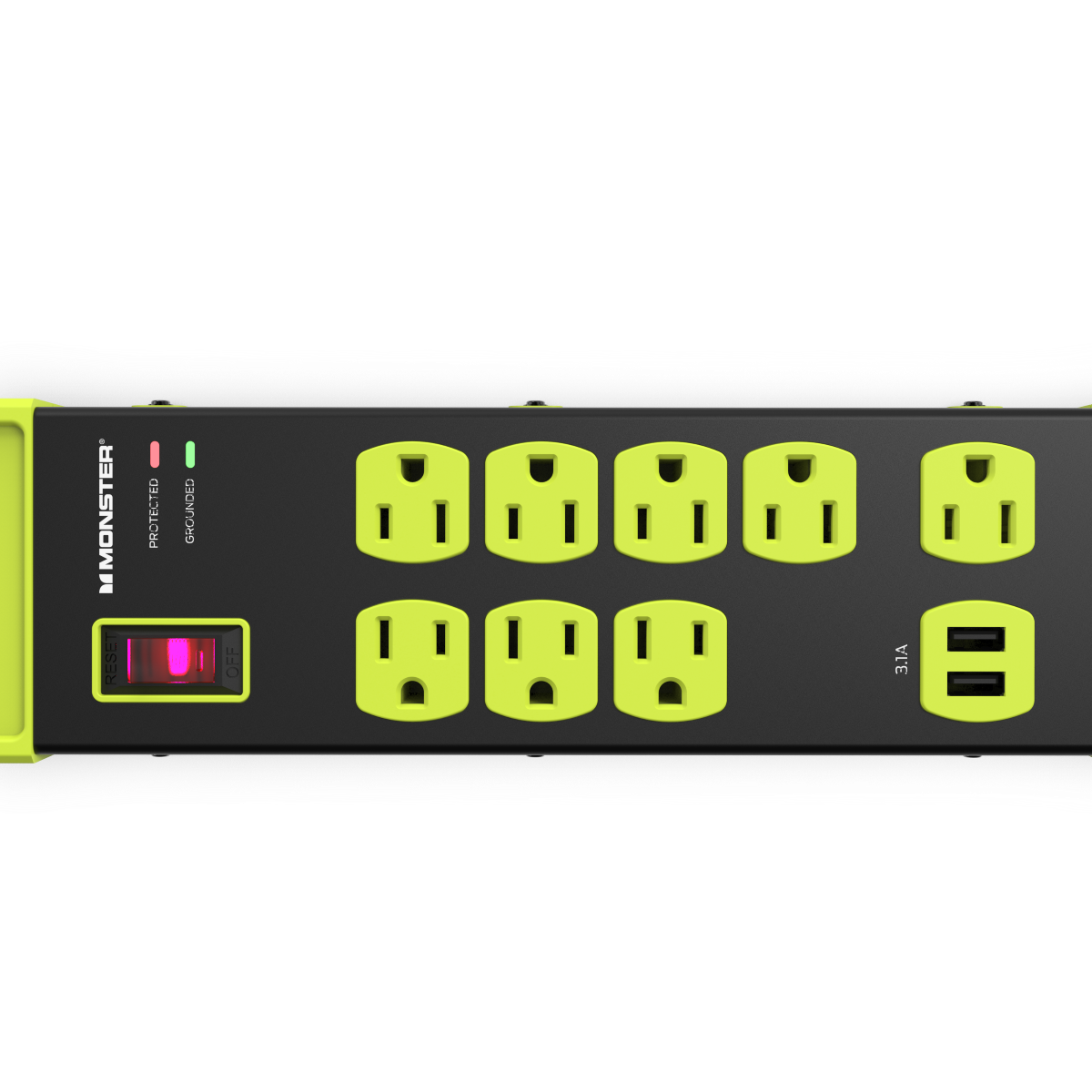 Monster - Power Strip Surge Protector, 8 AC, 2 USB-A, BLK-YL