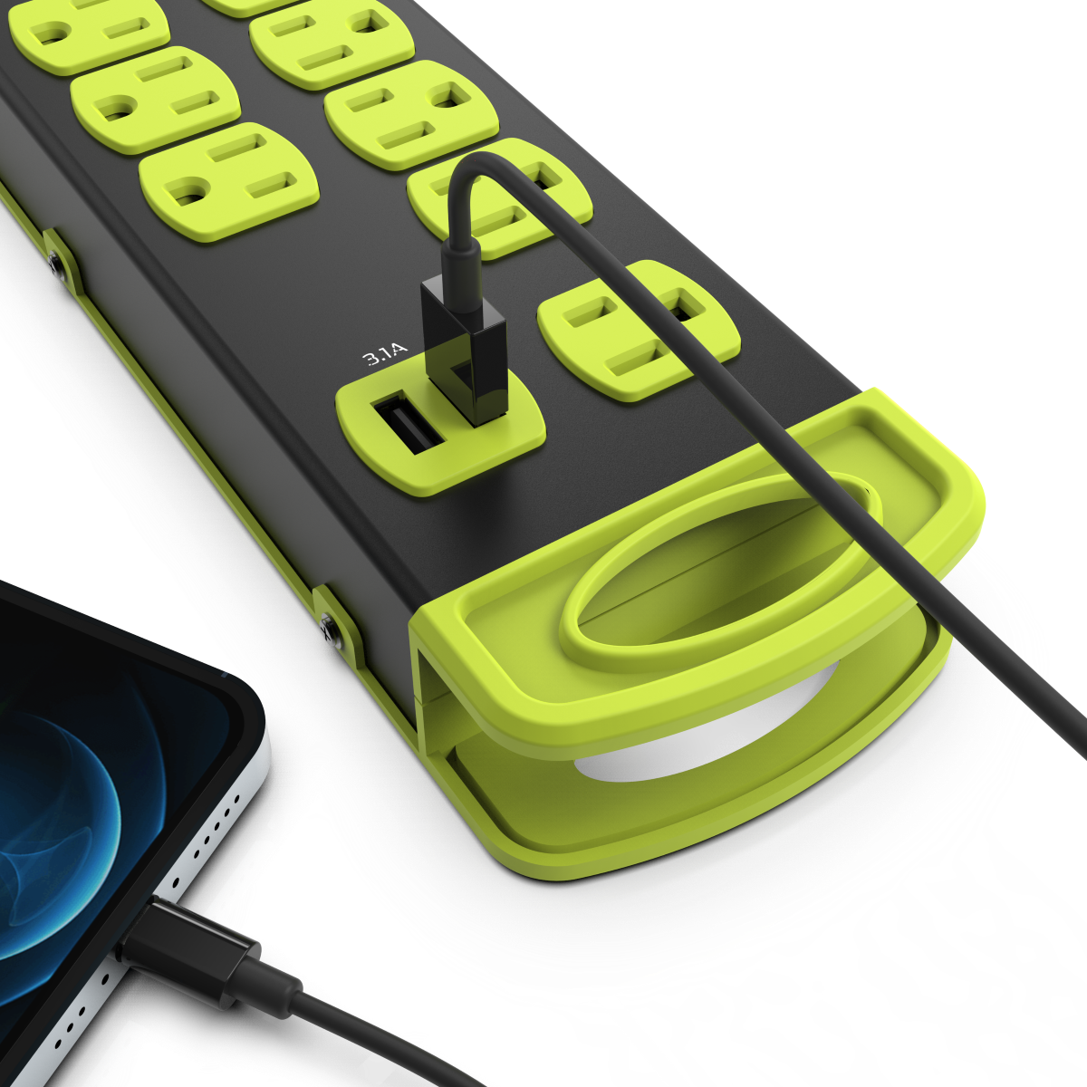 Monster - Power Strip Surge Protector, 8 AC, 2 USB-A, BLK-YL