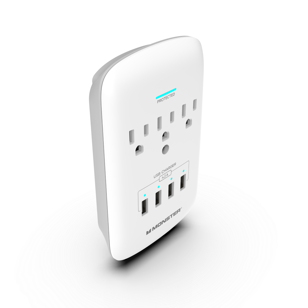 Monster - Wall Surge Protector, 3 AC, 4 USB-A, WHT