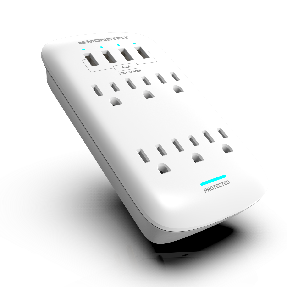 Monster - Wall Surge Protector, 6 AC, 4 USB-A, WHT