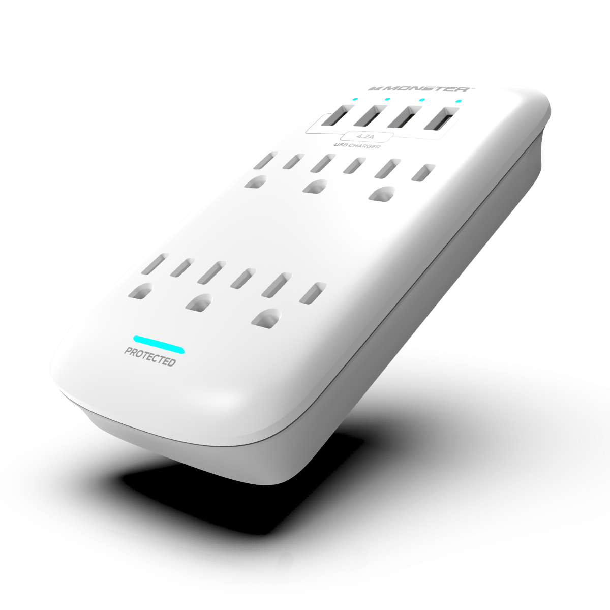 Monster - Wall Surge Protector, 6 AC, 4 USB-A, WHT