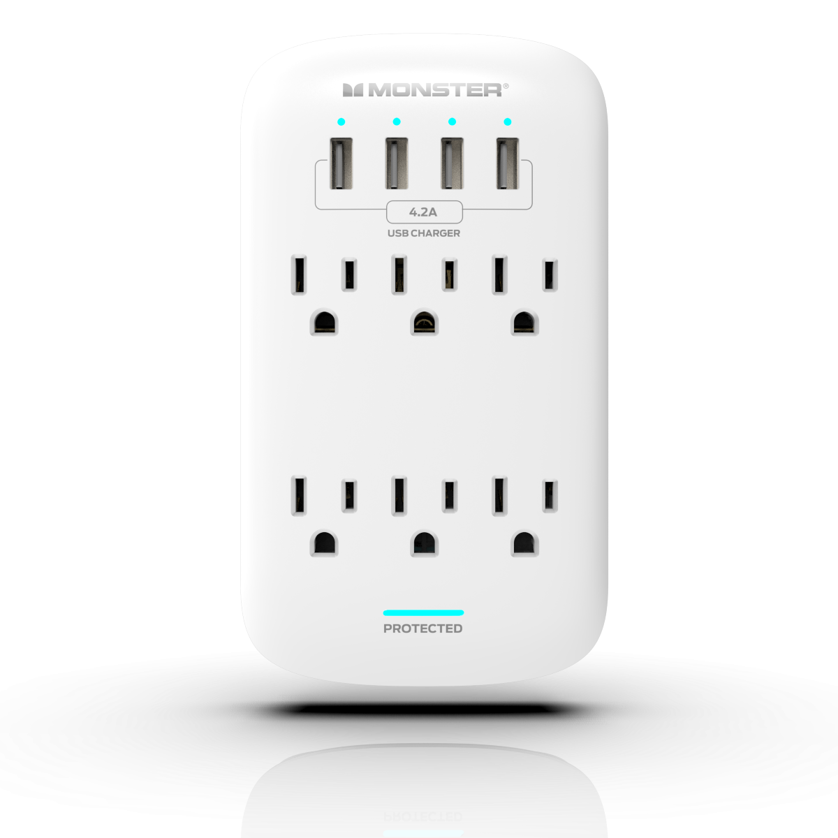 Monster - Wall Surge Protector, 6 AC, 4 USB-A, WHT