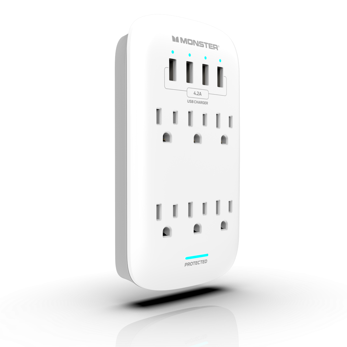 Monster - Wall Surge Protector, 6 AC, 4 USB-A, WHT