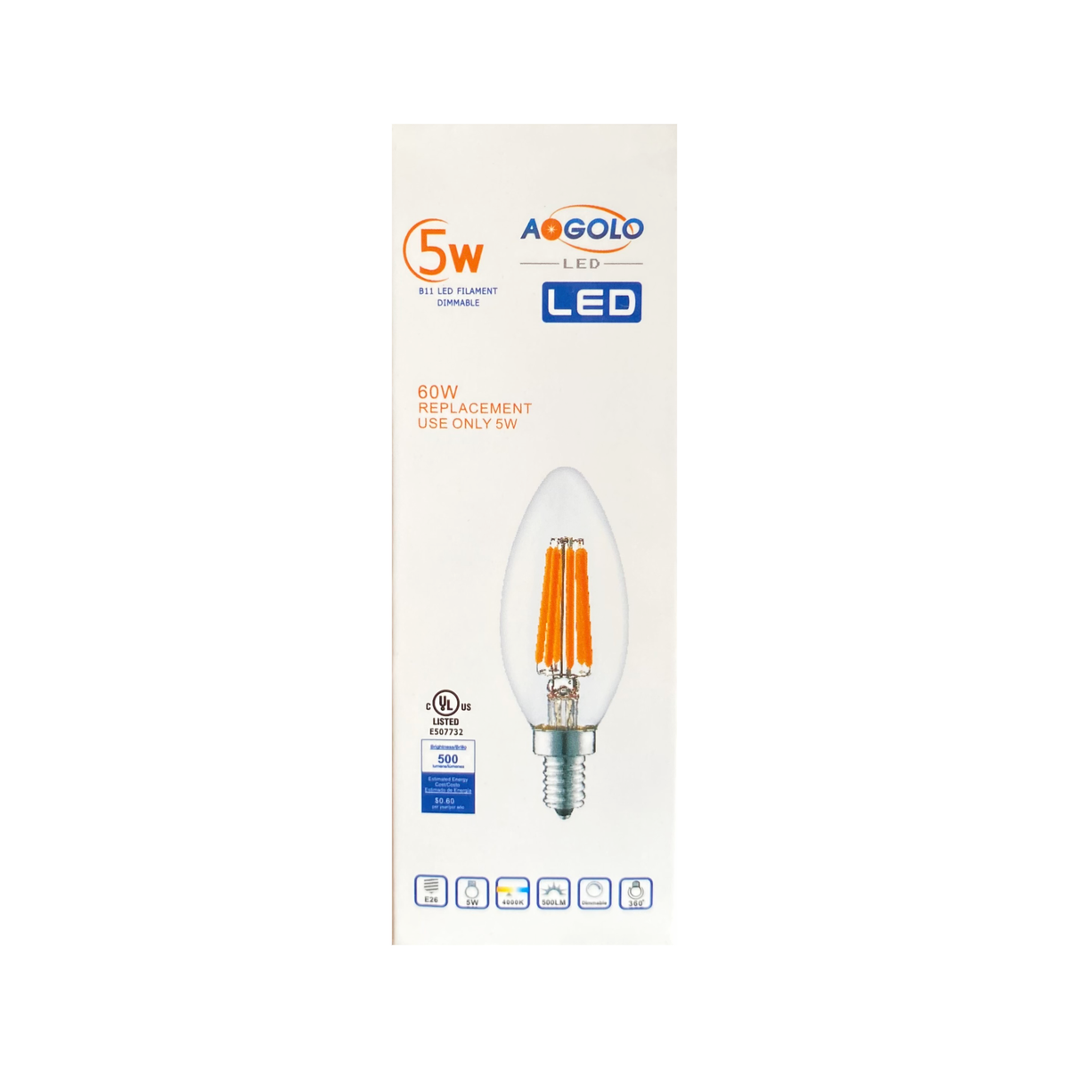 B11(E12) LED FITLAMENT 5W 4000K -DIM