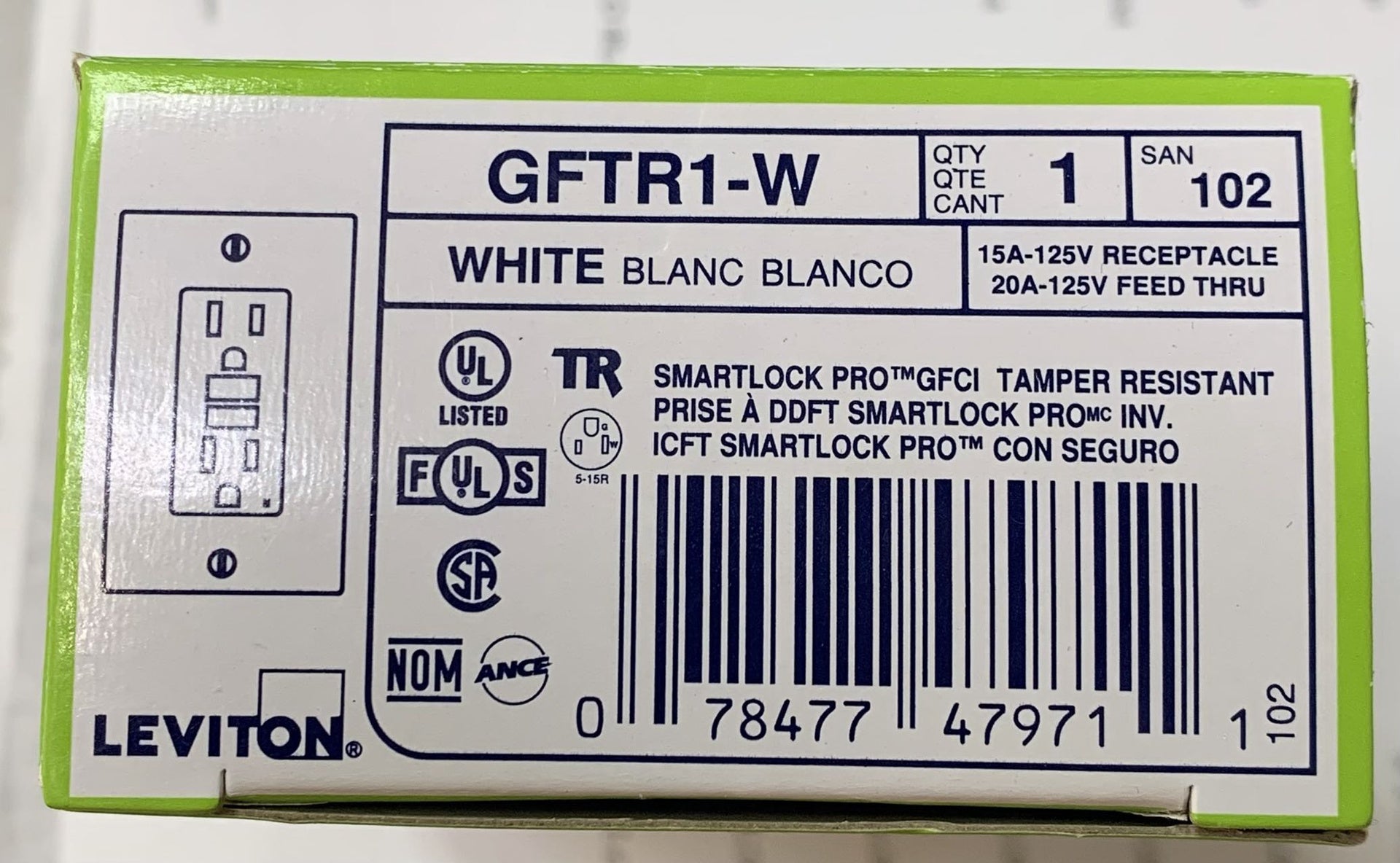 SELF-TEST TAMPER RESISTANT GFCI OUTLET, WITH WALLPLATE [GFTR1-W]