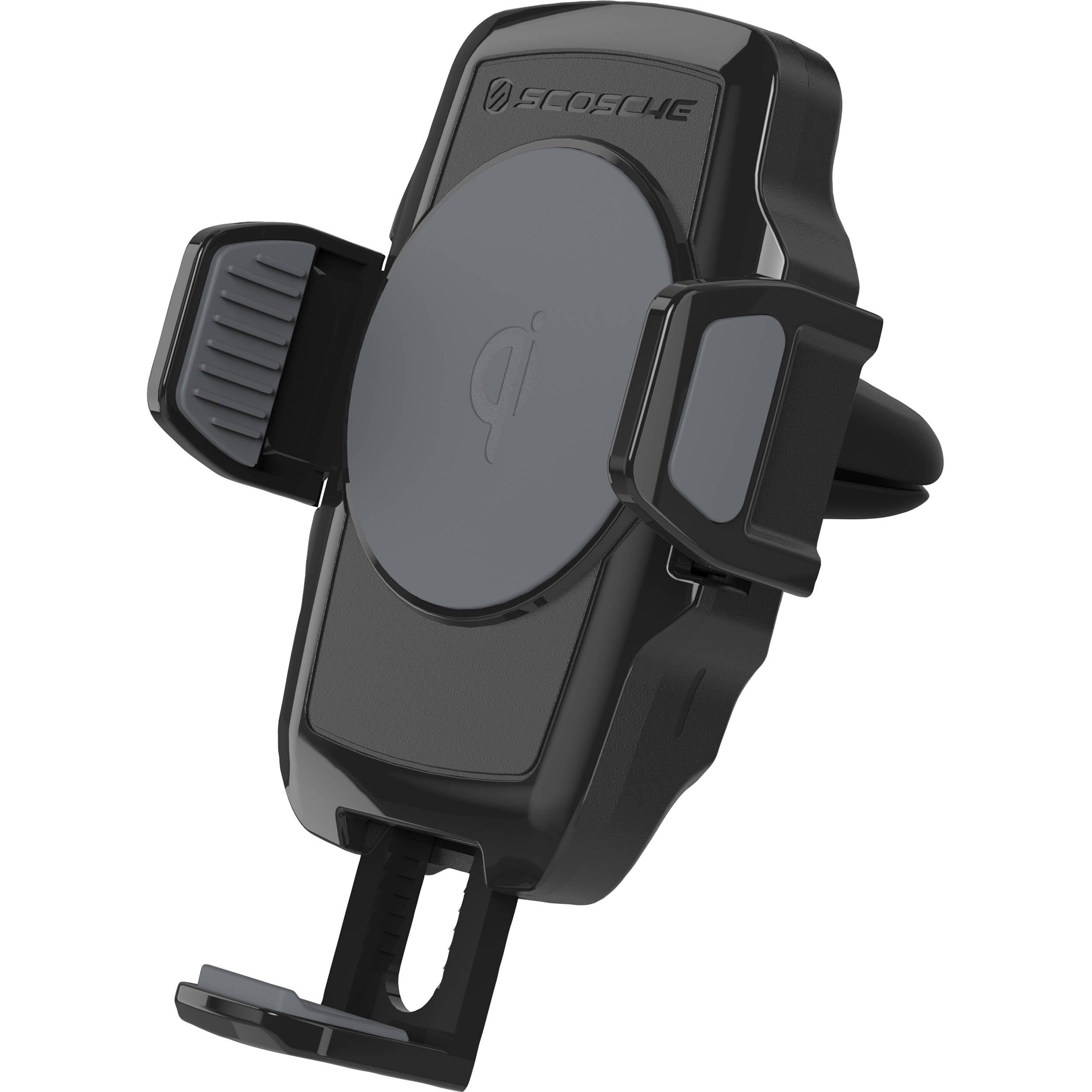 Scosche Qi Car Charger 5W Vent Mount with USB-C Cable and Car Charger Extends up to 3.5In in Width - Black