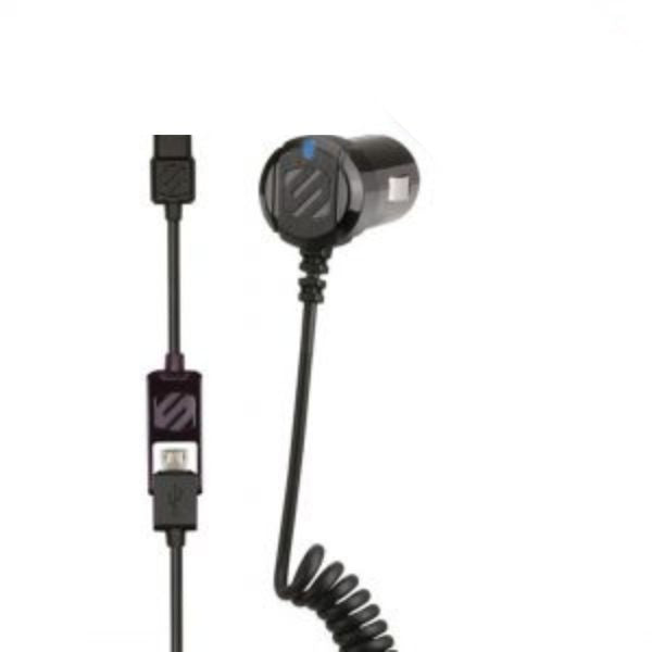 Scosche Car Charger Lightning/Micro MFI 2-in-1 Hard Wired Coil strikeDRIVE 3ft Black