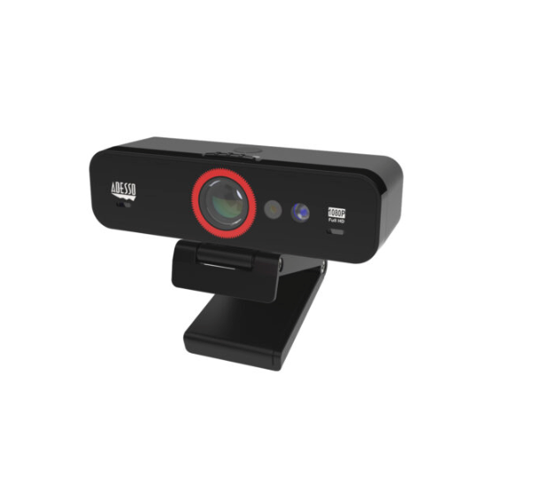 Adesso Webcam 1080p CyberTrack F1 2.1MP Dual Mics with Noise Cancelling Pan/Tilt Tripod Mountable Facial Recognition Hello Compatible - Black
