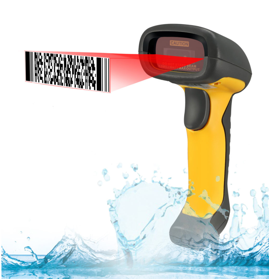 Adesso Barcode Scanner IP67 Waterproof Antimicrobial 2D QR 1D Barcodes with Charging Cradle Drop Protection - Black & Yellow