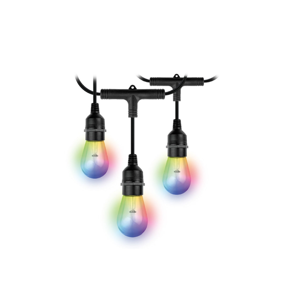 Nexxt Smart Home Outdoor Wifi LED String Lights 24 Bulbs 48ft Long IP65 White & RGB Dimmable Alexa & Google Connect up to 2 Strings - Black