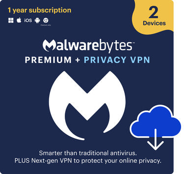 Malwarebytes Premium Plus 2-Device 1-Year Includes Browser Guard & Privacy VPN PC/MAC/Android/iOS ESD (DOWNLOAD CODE)