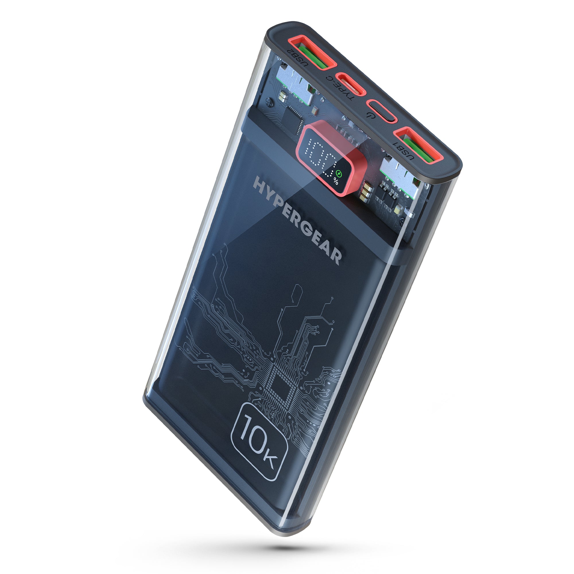HyperGear Powerbank 10000mAh ClearCharge XL 3 Port USB-A x2 (22.5W) USB-C (20W) PD Fast Charge - Clear