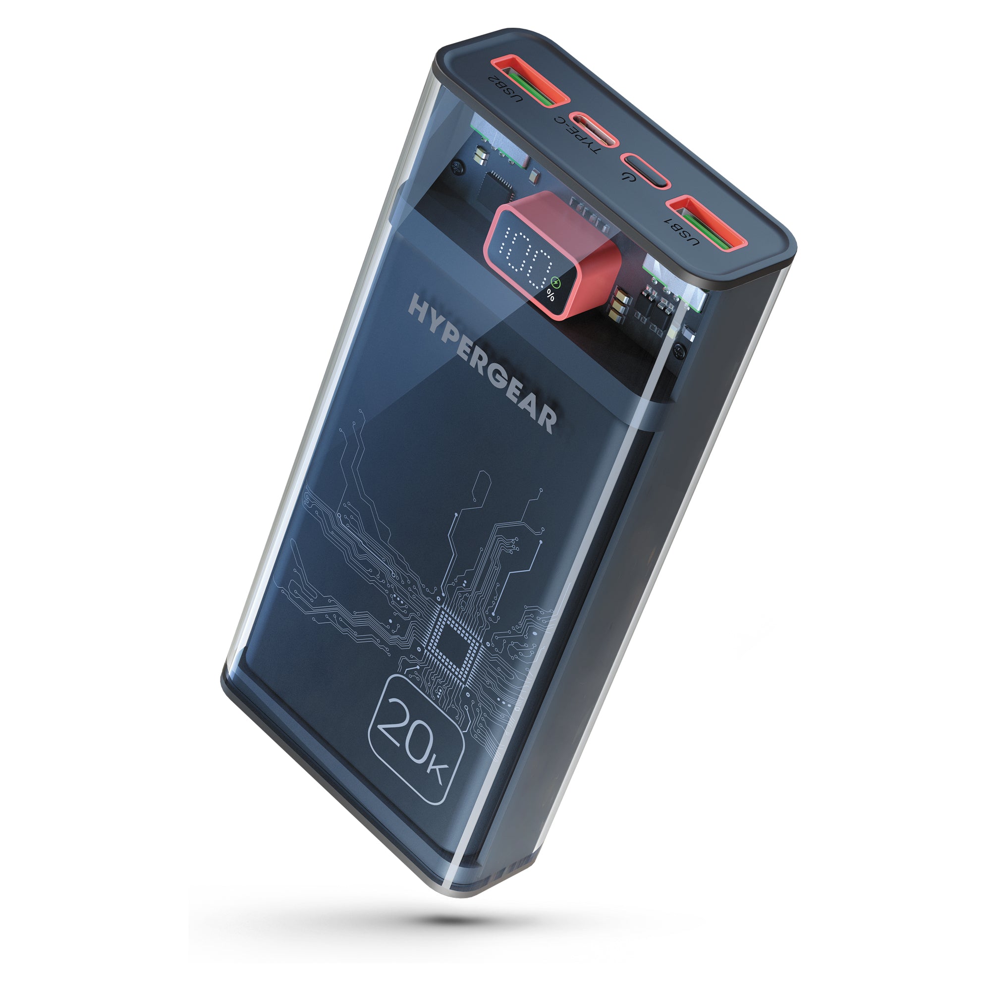 HyperGear Powerbank 20000mAh ClearCharge XL 3 Port USB-A x2 (22.5W) USB-C (20W) PD Fast Charge - Clear