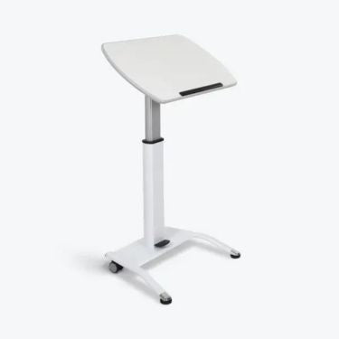 Luxor Mobile Standing Desk Pneumatic Adjustable 28 inch to 42.5 inch Height Foot Pedal with Casters Adjustable Podium Angles - White