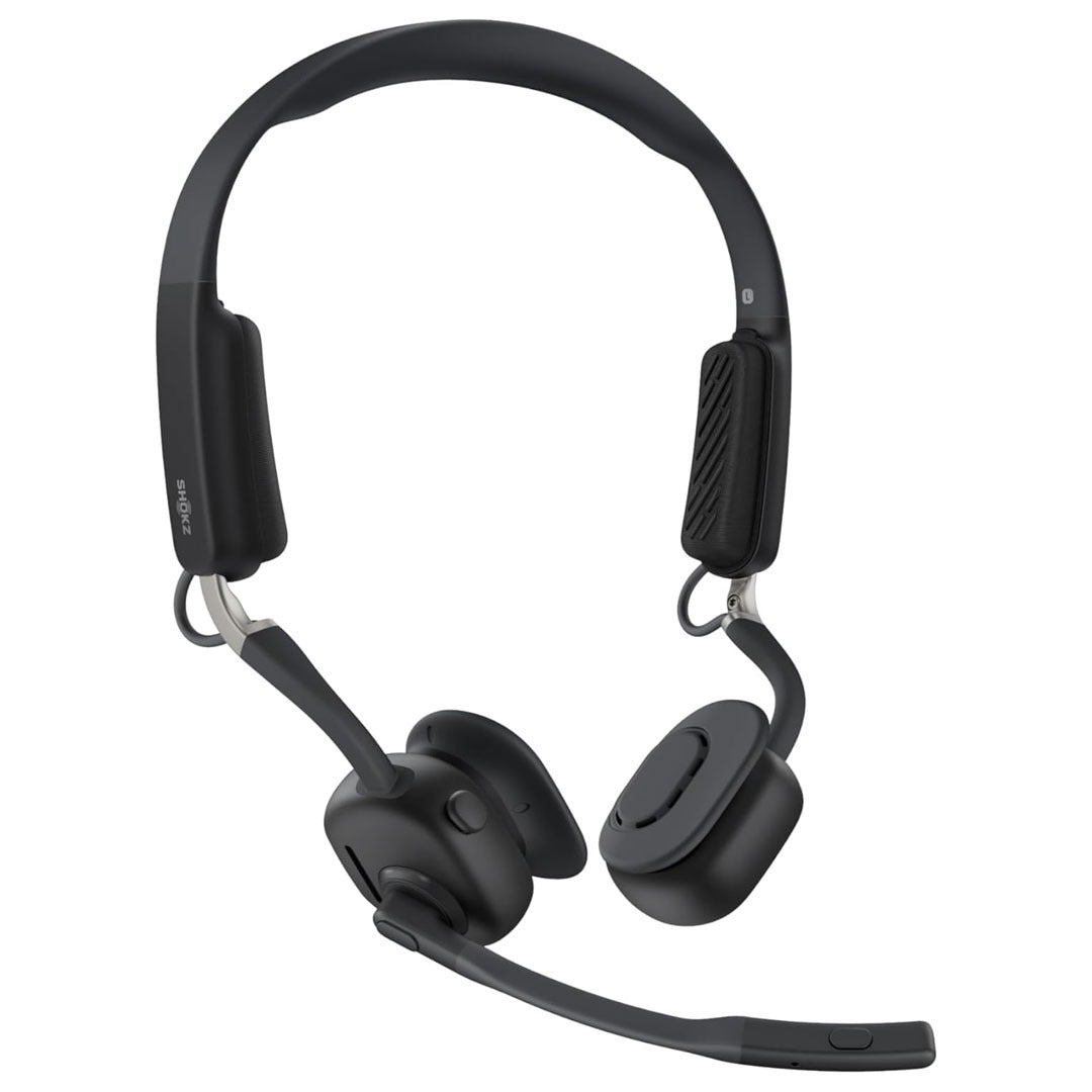 Shokz OpenMeet Black Bluetooth Stereo Headset Noise Cancelling Boom Mic Open Ear Design- Bone Conduction - 14Hr Talk Time with Carry Case