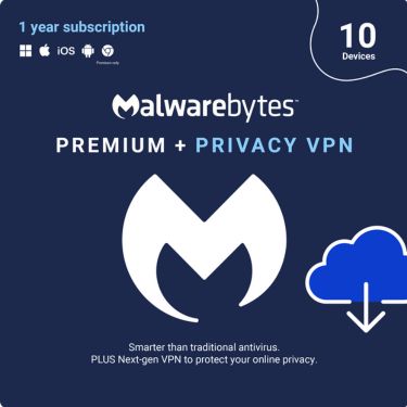 Malwarebytes Premium Plus 10-Device 1-Year Includes Browser Guard & Privacy VPN PC/MAC/Android/iOS ESD (DOWNLOAD CODE)