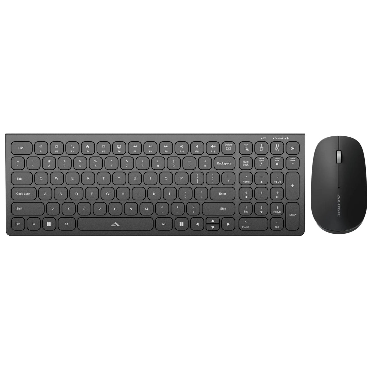 Alogic Keyboard Bluetooth Echelon USB-C Rechargeable Compact Win and Mouse Combo - Black