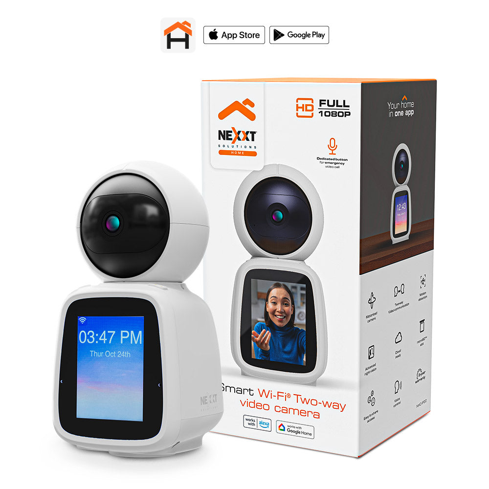 Nexxt Smart Home Indoor Wifi Camera 2-Way Video & Communication PTZ 1080p Emergency Button Micro SD Slot Motion Detection - White