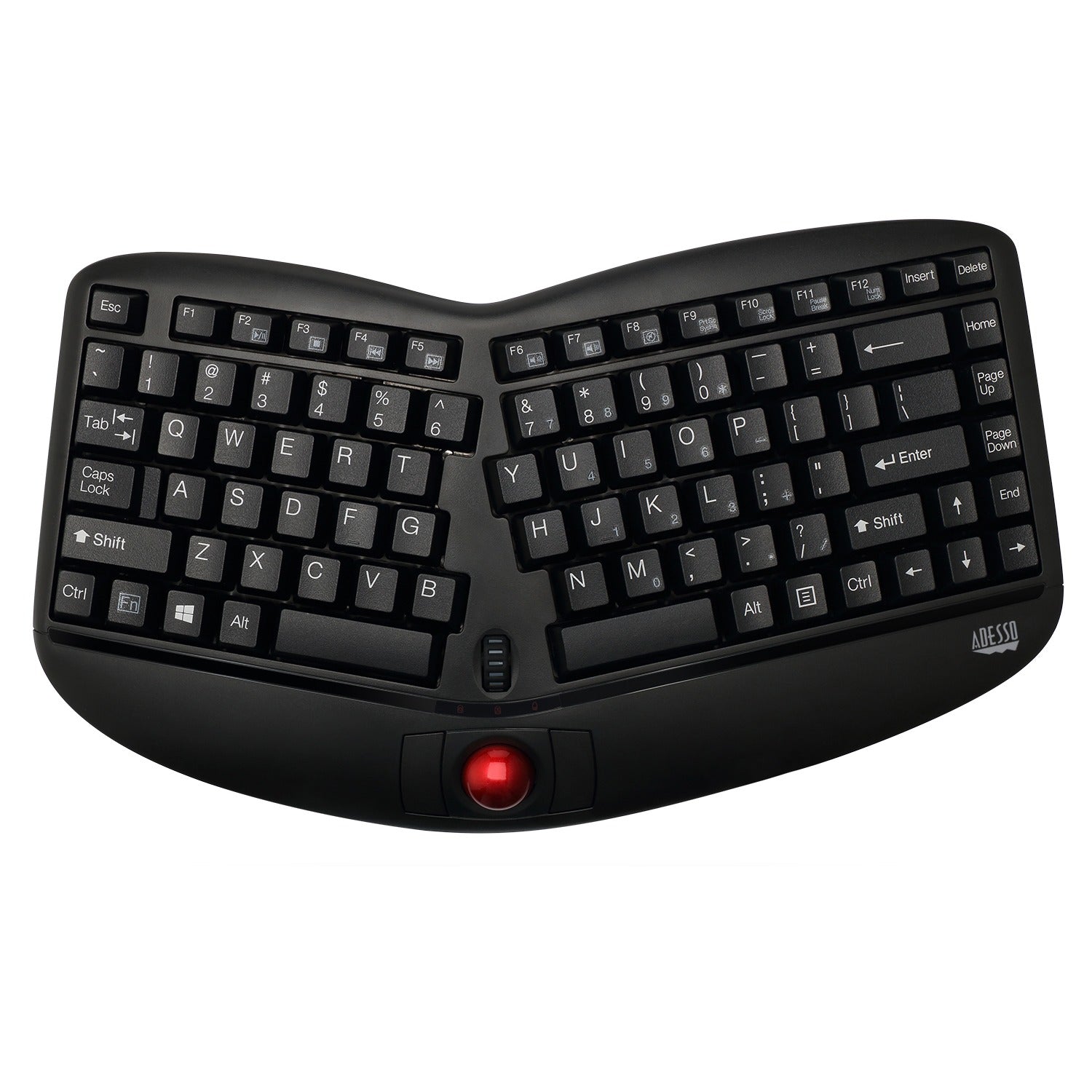 Adesso 2.4G Wireless Mini Ergonomic Trackball Keyboard