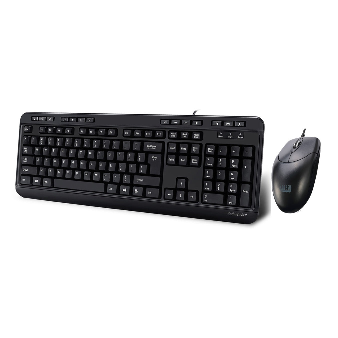 Adesso Keyboard & Mouse Combo Wired Antimicrobial Multimedia 1200dpi PC/MAC - Black