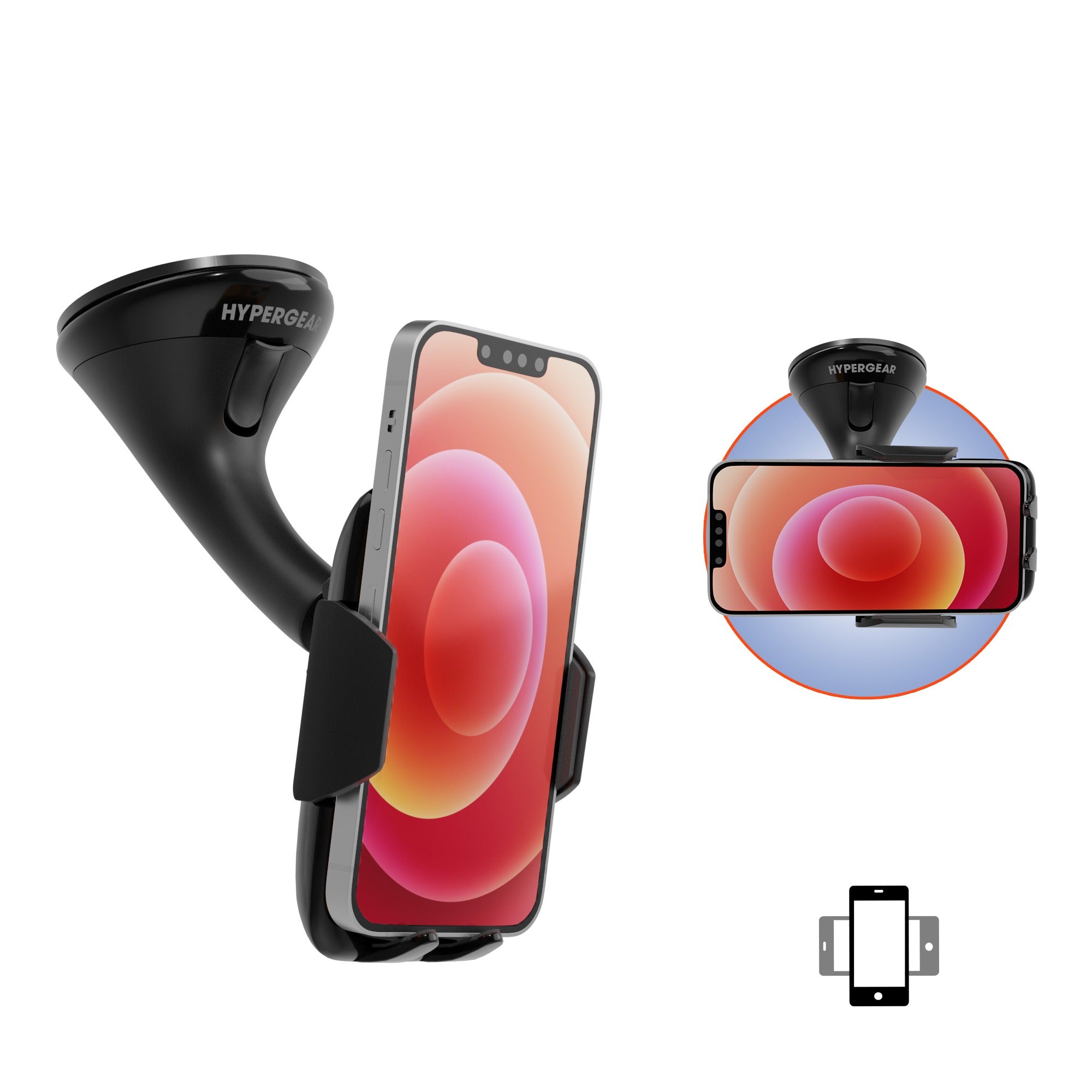 HyperGear Car Mount 3-in-1 KIT - Hands free phone mount with suction cup base,  Car Charger Mini 2 Port 20W PD, USB-C to USB-C Cable 3ft - Black