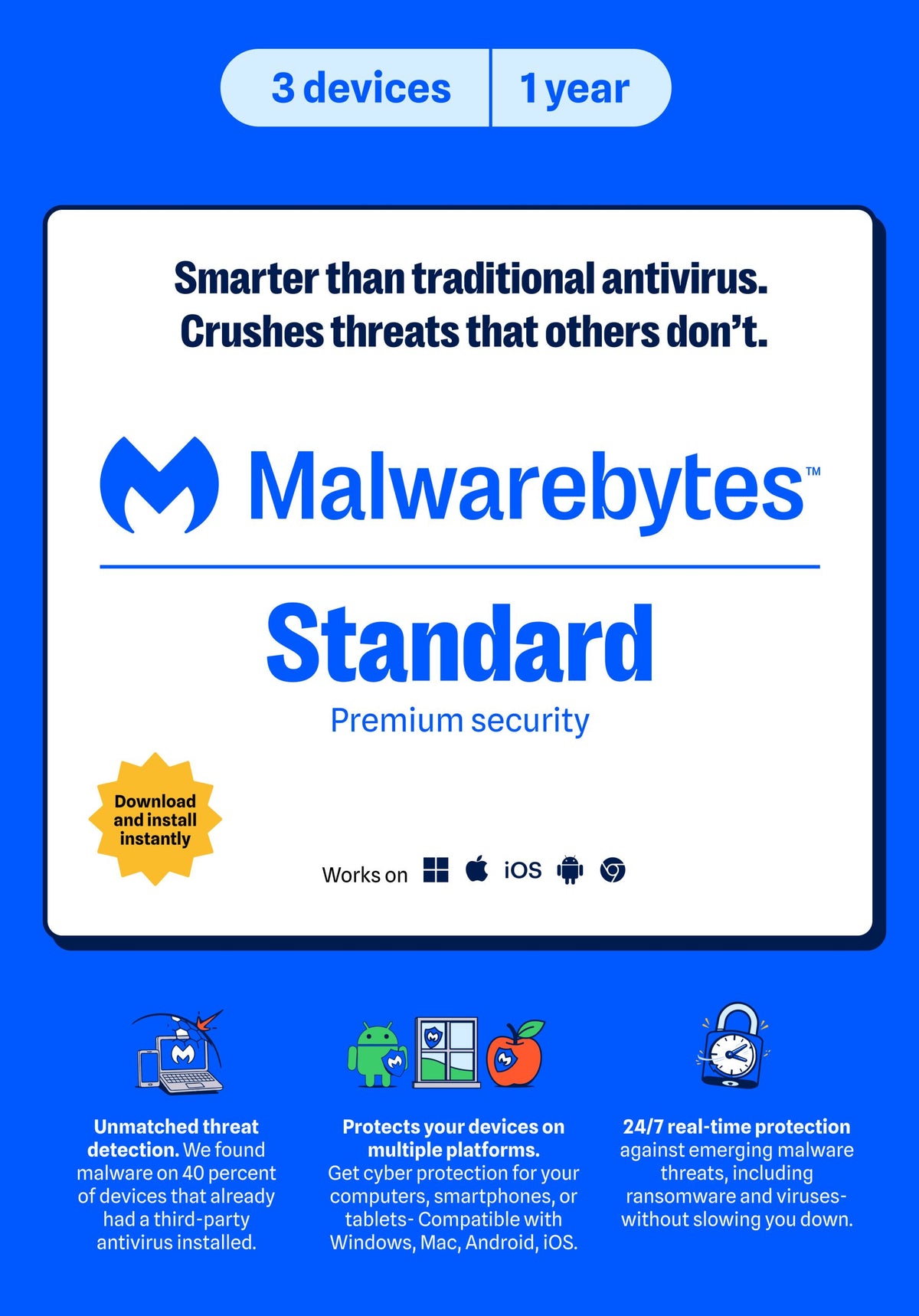 Malwarebytes Premium Standard 3-Device 1-Year BIL PC/MAC/Android/iOS