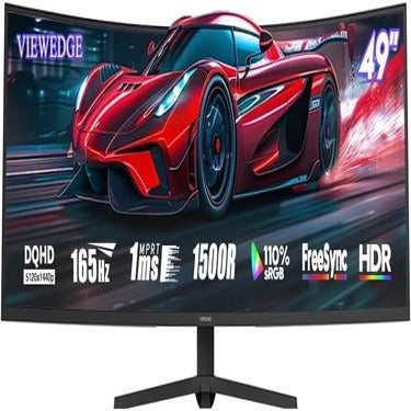 Viewedge Gaming Monitor 49in Curved Ultrawide 5K (5120x1440p) up to 165hz VA panel with contrast ratio of Millions : 1 and 1 ms responsive time 32:9 aspect ratio and 1500R curvature  - Black