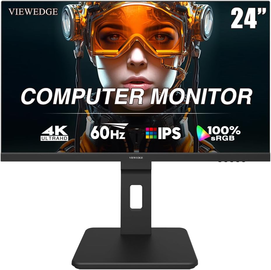 Viewedge Monitor 24in UHD 4K (3840x2160p) 60hz IPS panel with contrast ratio of Millions: 1 178-degree viewing angle HDR 10 and 5 ms responsive time - Black