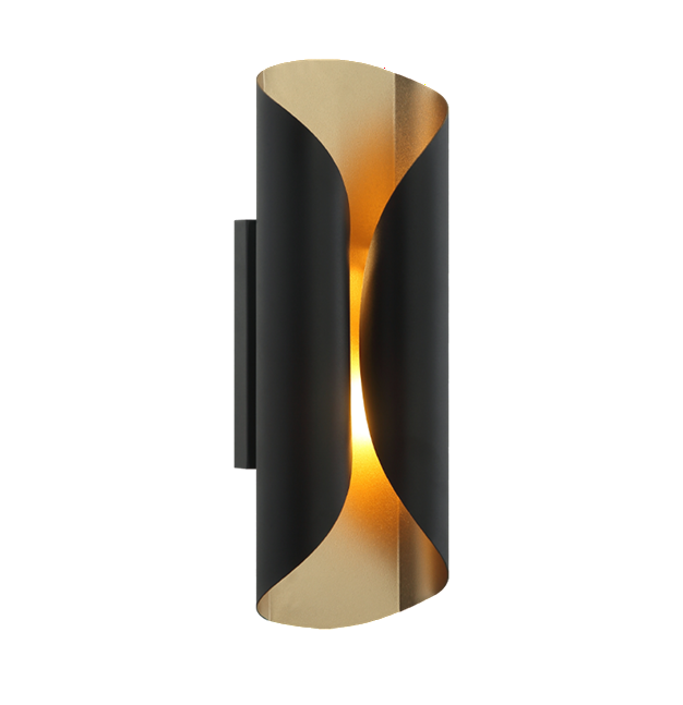 INDOOR WALL SCONCE  E12  CURVED METAL W4\\" X H13\\" BLACK + GOLD 25171-B01A-BK+GD