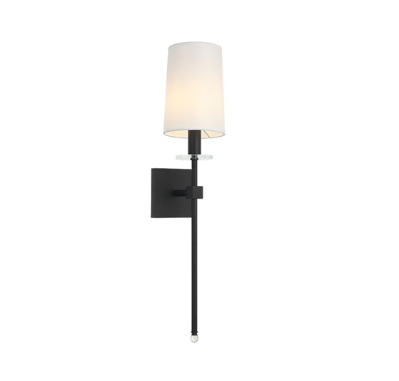 INDOOR WALL SCONCE  E12 NOT EXCEED 10W  W/ LAMP SHADE D5\\" X H26\\" MATTE BLACK 25169-B01A-BK