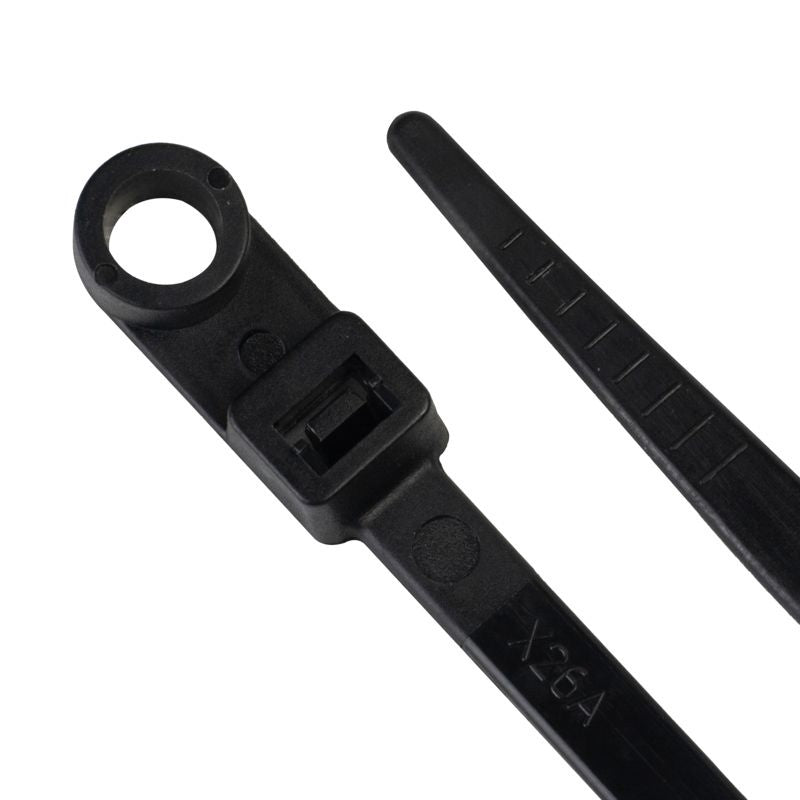 8\\" - 50LB KSPEC CABLE TIES WITH MOUNTING HOLE - UV BLACK - 1000PCS/PK [ E750MH0M ]