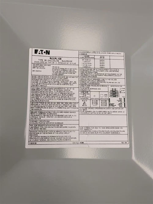 ET-  125A 8/16 CIRCUITS OUTDOOR PLUG-ON LOADCENTER RCCPL108