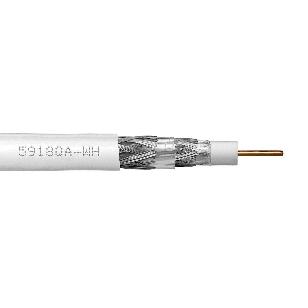 Provo RG6U 18 AWG SOL BC Quad Shield ( 2 X 100% FL SH + 1 X 60% Alum BRD SH + 1 X 40% Alum BRD SH) 3000 MHz CSA FT4 UL RoHS – White JKT