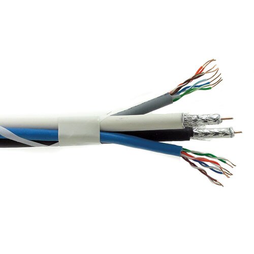 Provo Smart Cable – 2RG6U X 18 AWG SOL BC Quad Shield (2 X 100% FL SH + 1 X 60% Alum BRD SH + 1 X 40% Alum BRD SH) + 2x 4p 23 AWG SOL BC UNSH CAT6 550MHz CSA FT4 RoHS – Skip Bound (Black, White, Blue, Grey) – Individually Jacketed