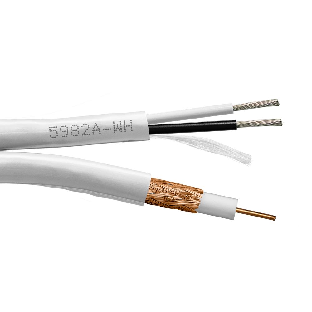 Provo Siamese RG59U CCTV 20 AWG SOL STR 95% BRD Copper SH + 18awg 2c STR Unshielded CSA FT4 – White JKT