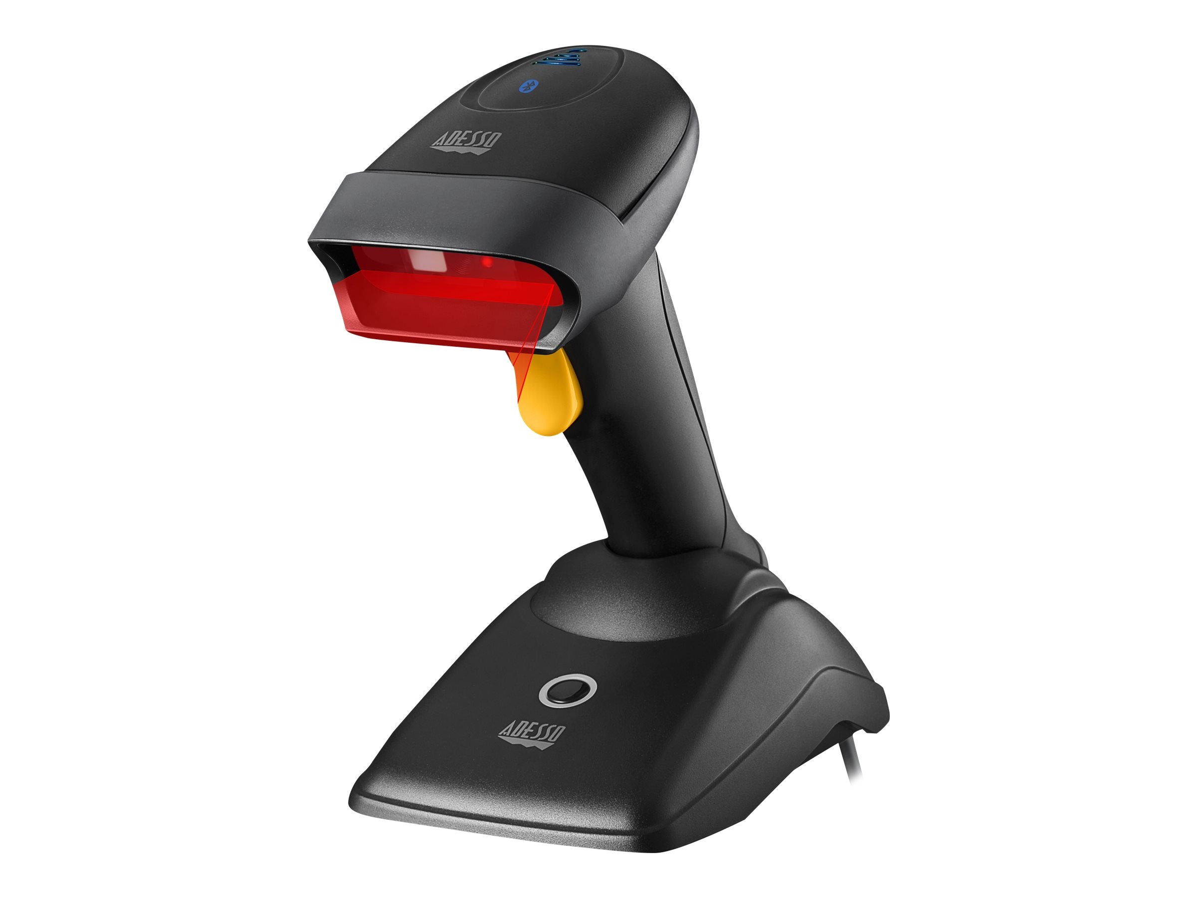 Adesso Barcode Scanner Bluetooth Spill Resistant Antimicrobial 2D QR 1D Barcodes CMOS Sensor Drop Protection - Black