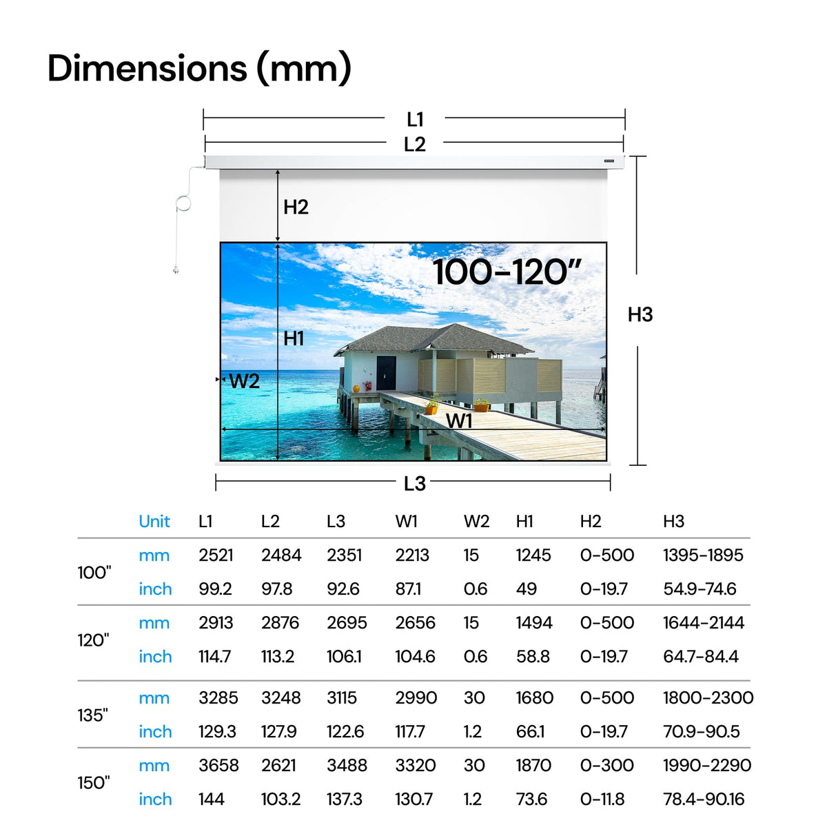 Valerion - Indoor Electric Drop-Down Anti-Laser Speckle Screen 120