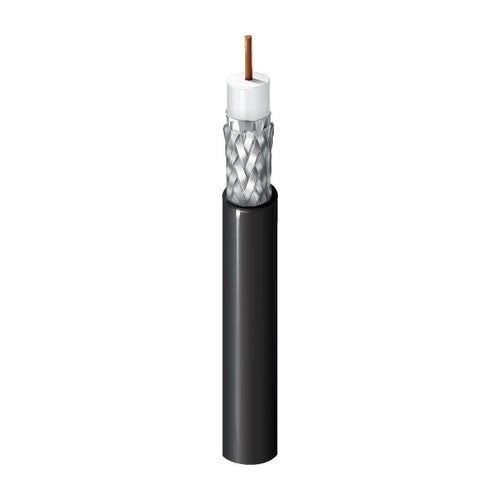 Belden 1694A 010Z500 75 ohm SDI Coax, RG-6, 18AWG Solid Bare Copper Conductor, PE Insulation, Foil + 95% Tinned Copper Braid Shield, PVC Jacket, CMR, 500\' (152.4m) ReelTuff Box, Black