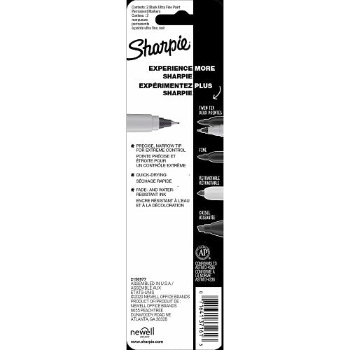 Sharpie 37161PP Ultra-Fine Black Marker, 2-Pack