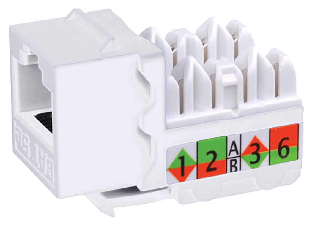 Category 5E 90 Degree Keystone Inserts- 8 Conductor & White