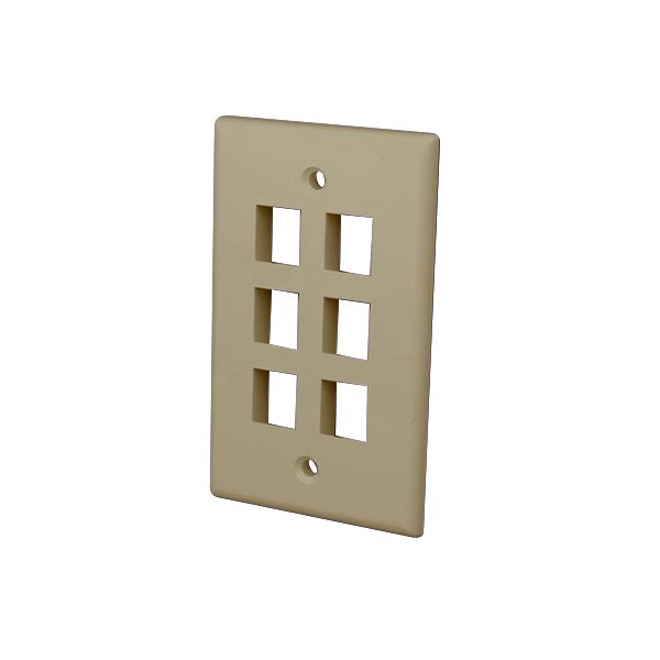 Multi-Media Keystone Wall Plates- 6 Ports & Ivory